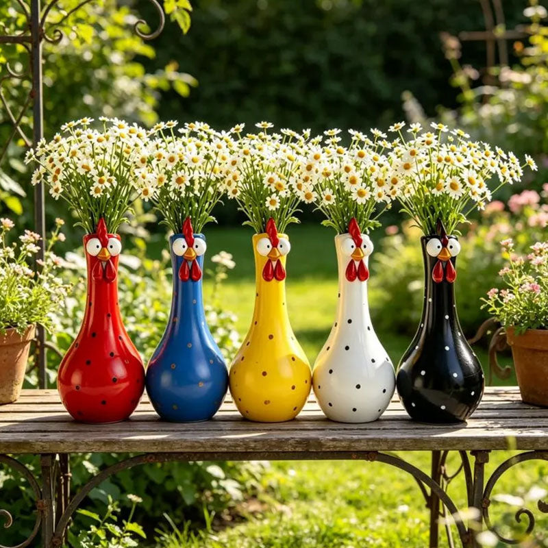 Hand-Painted Polka Dot Rooster Vase