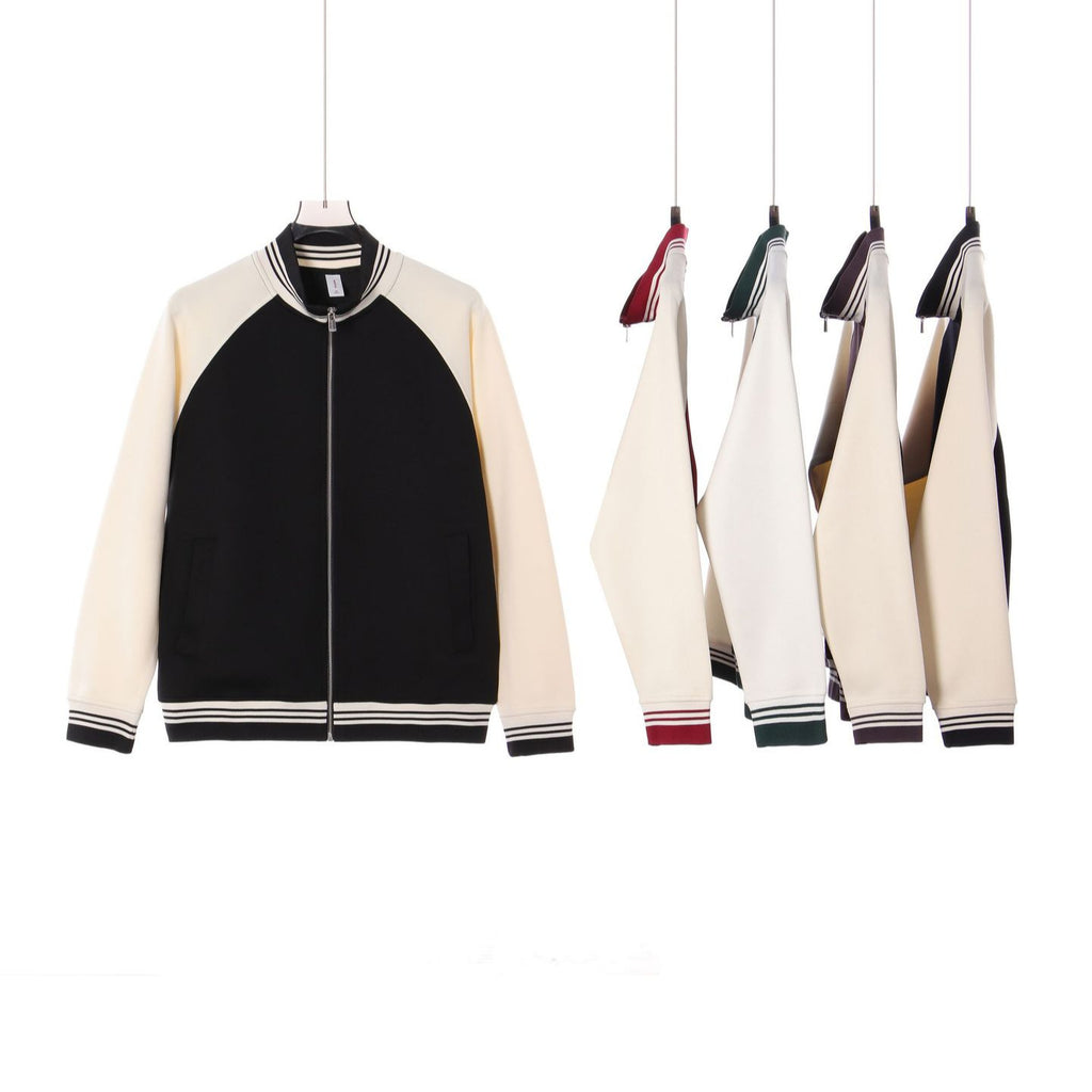 Stand-collar jackets displayed in several contrasting colors