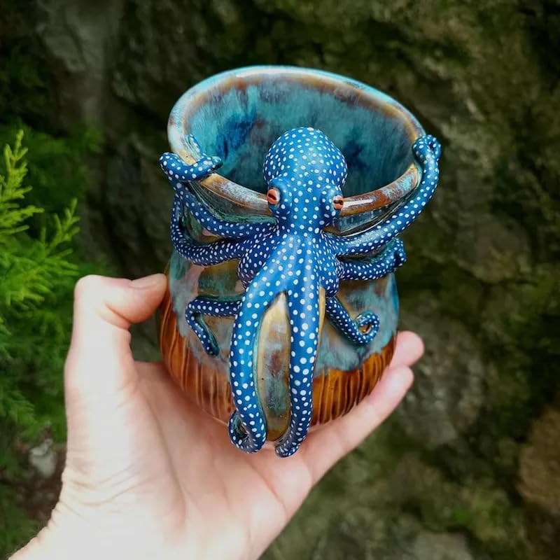 Handmade Deep Blue Octopus Mug