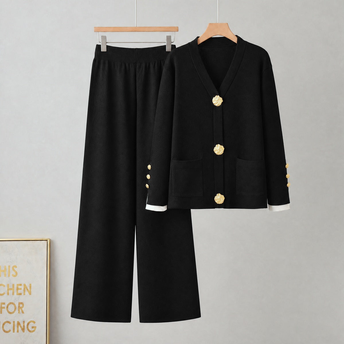 Knit Cardigan & Wide Leg Pants Set