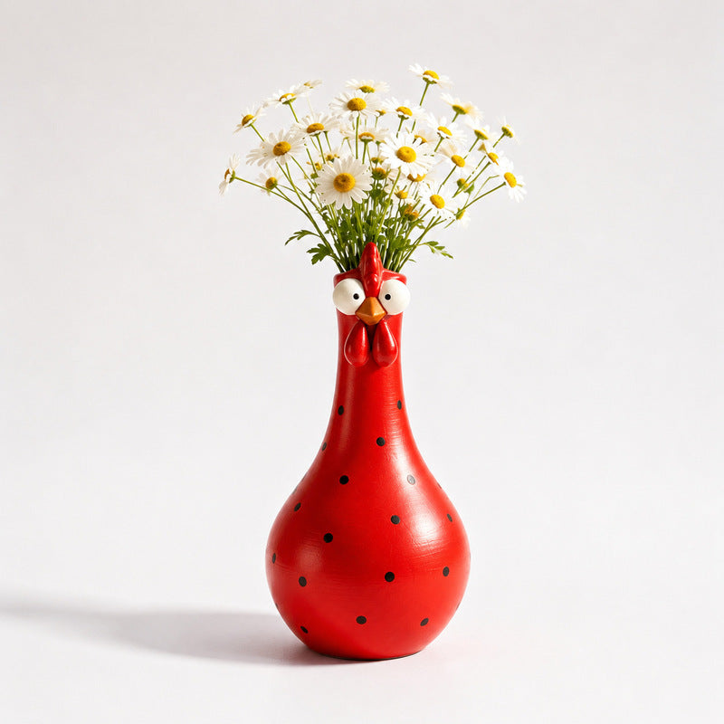 Hand-Painted Polka Dot Rooster Vase