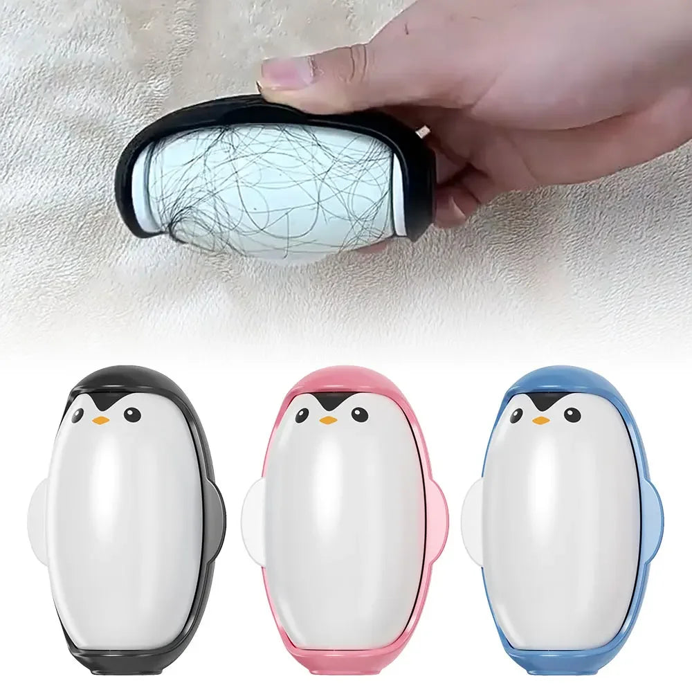 Penguin-shaped pocket lint rollers shown open and closed