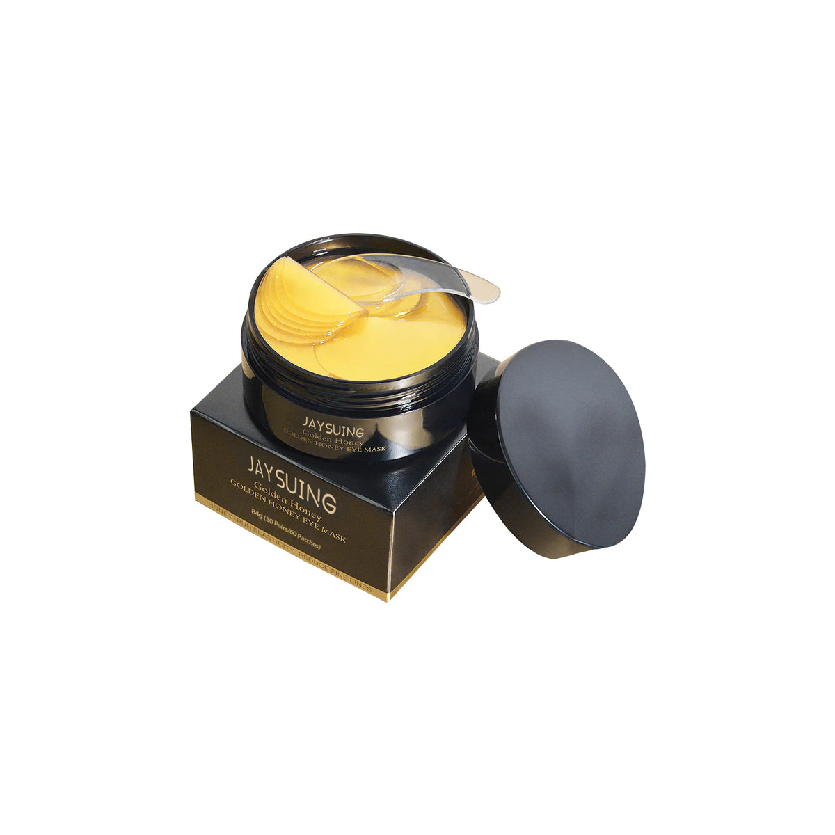 Black-and-gold eye patch jar and packaging