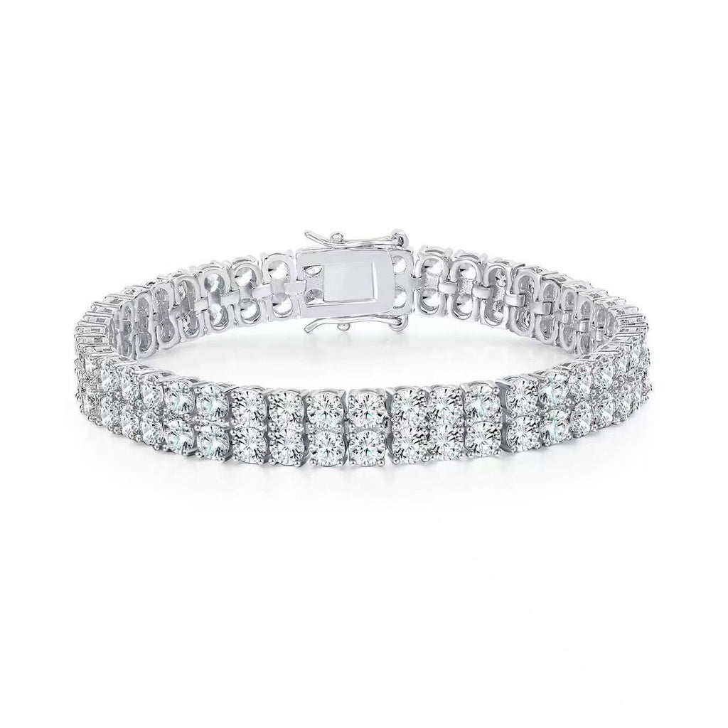 Silver-tone multi-row stone bracelet