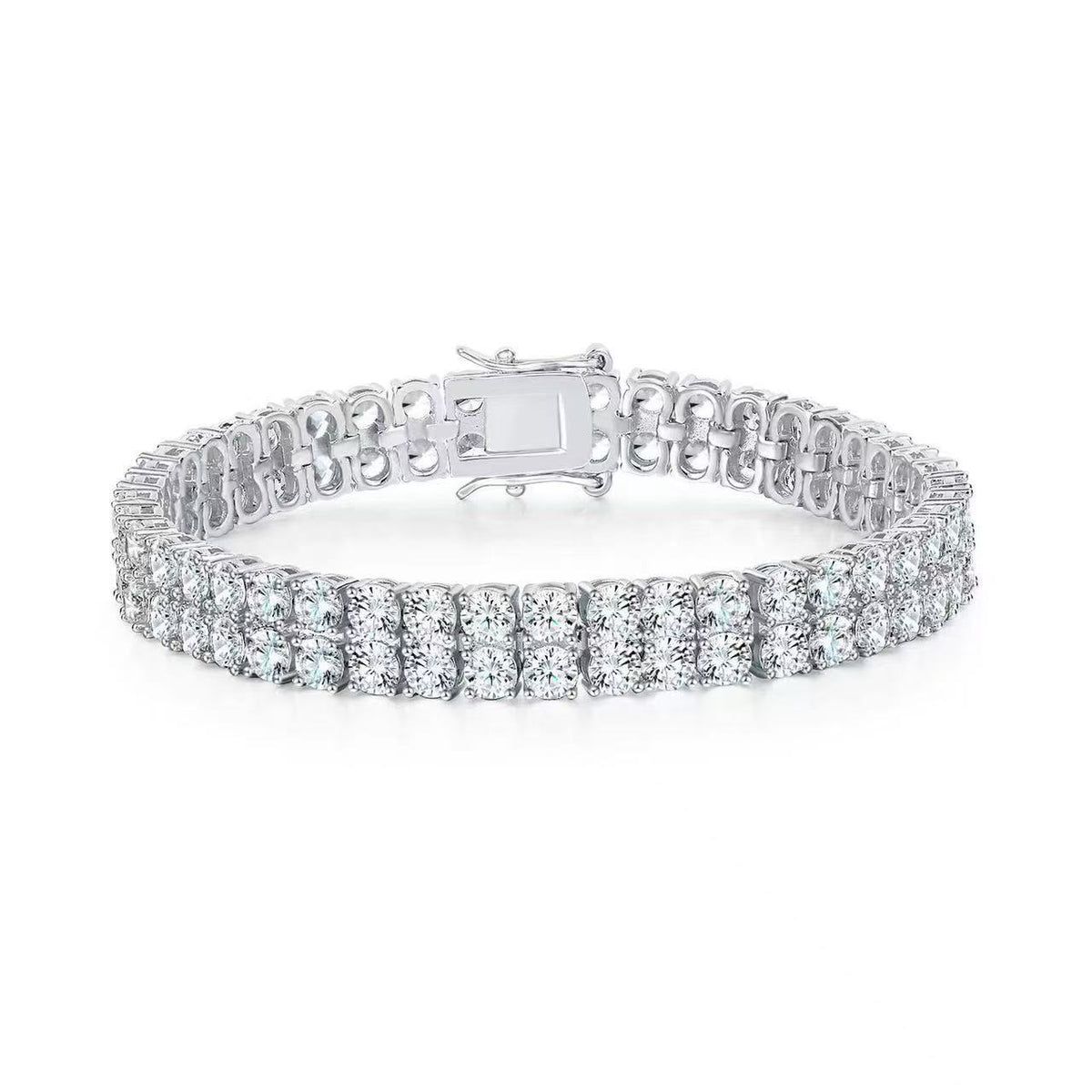 Silver-tone multi-row stone bracelet