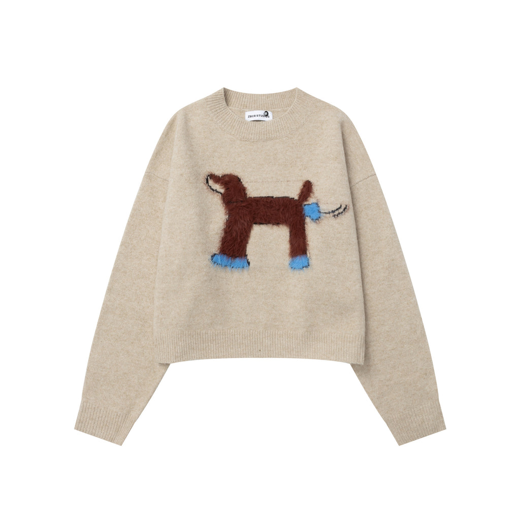 Cream sweater with dachshund motif