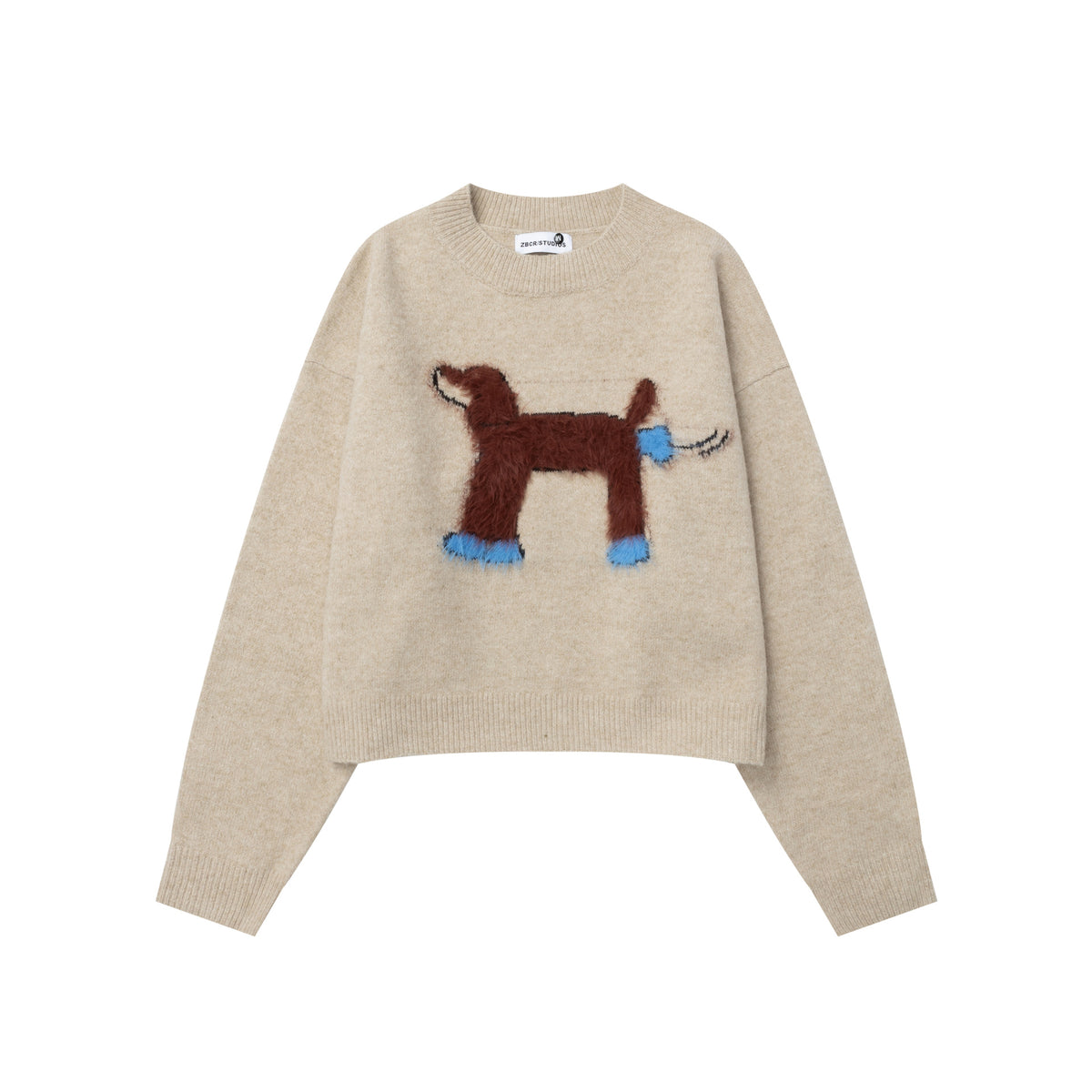 Cream sweater with dachshund motif