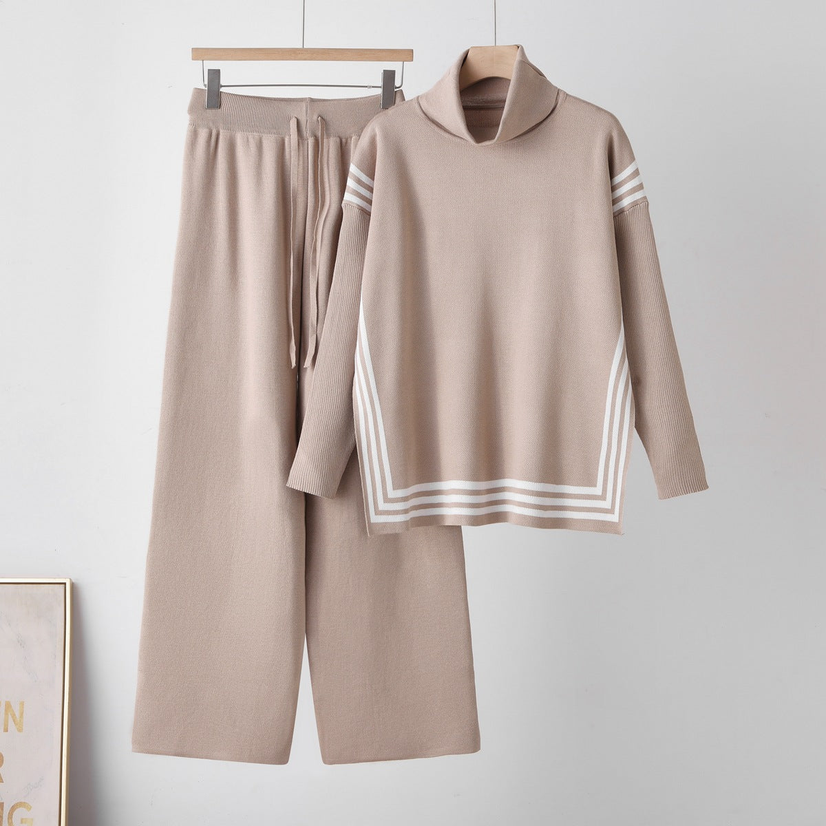 Women's High Neck Sweater & Straight Leg Pants Set