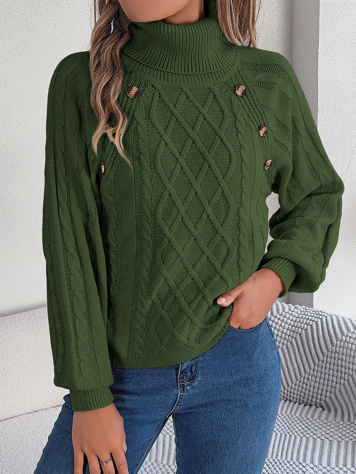 Women’s Turtleneck Sweater with Lantern Sleeves