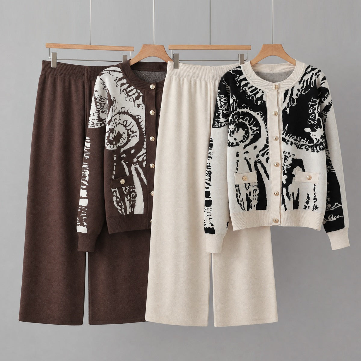 Button Cardigan & Wide Leg Pants Set