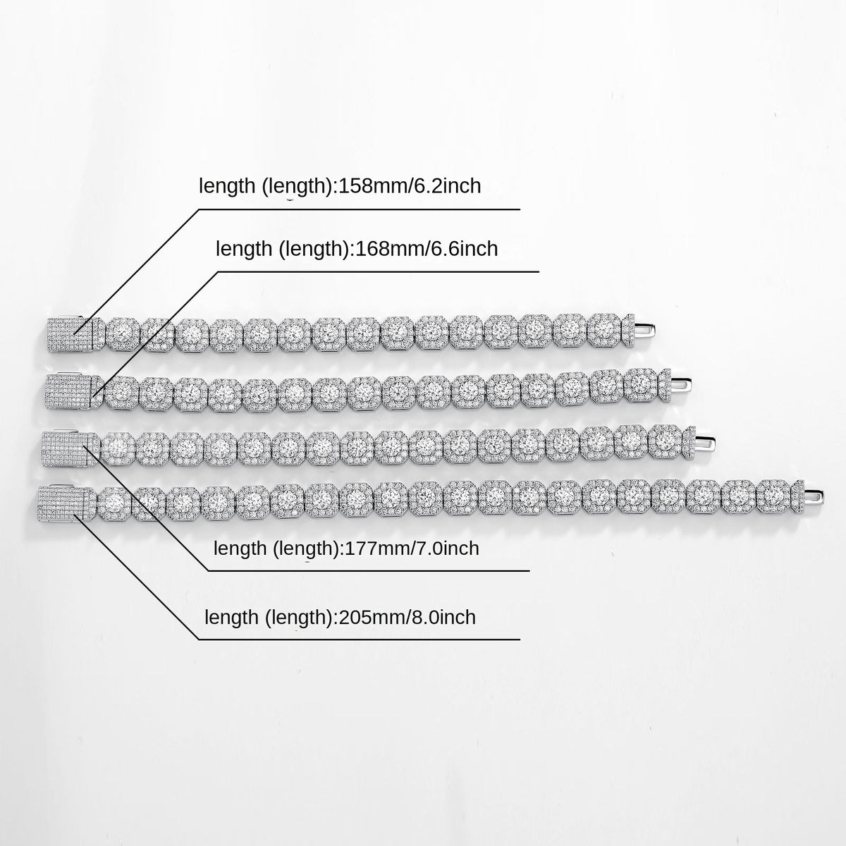 Stone chain bracelet lengths displayed side by side