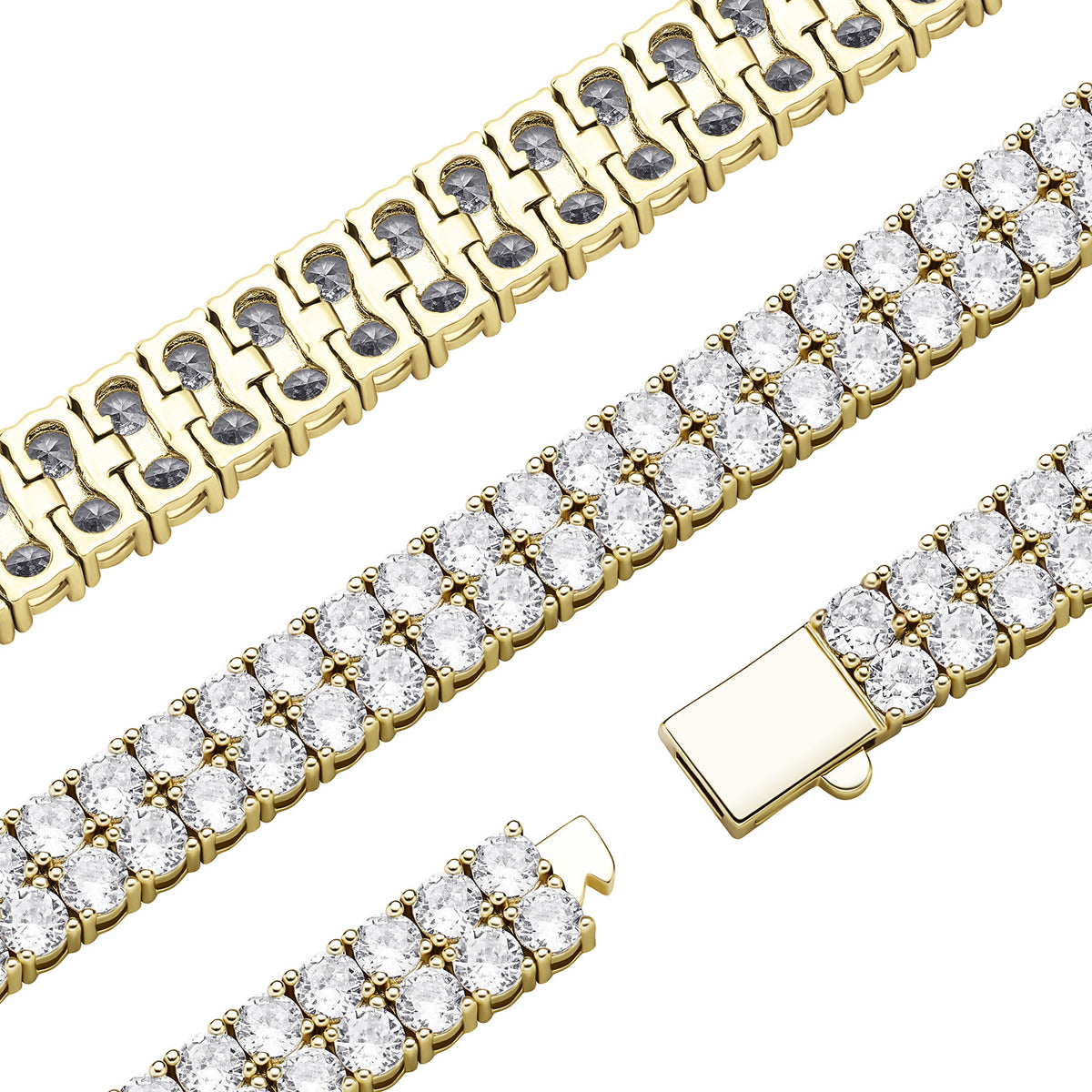 Close-up of double-row stone bracelets and clasps