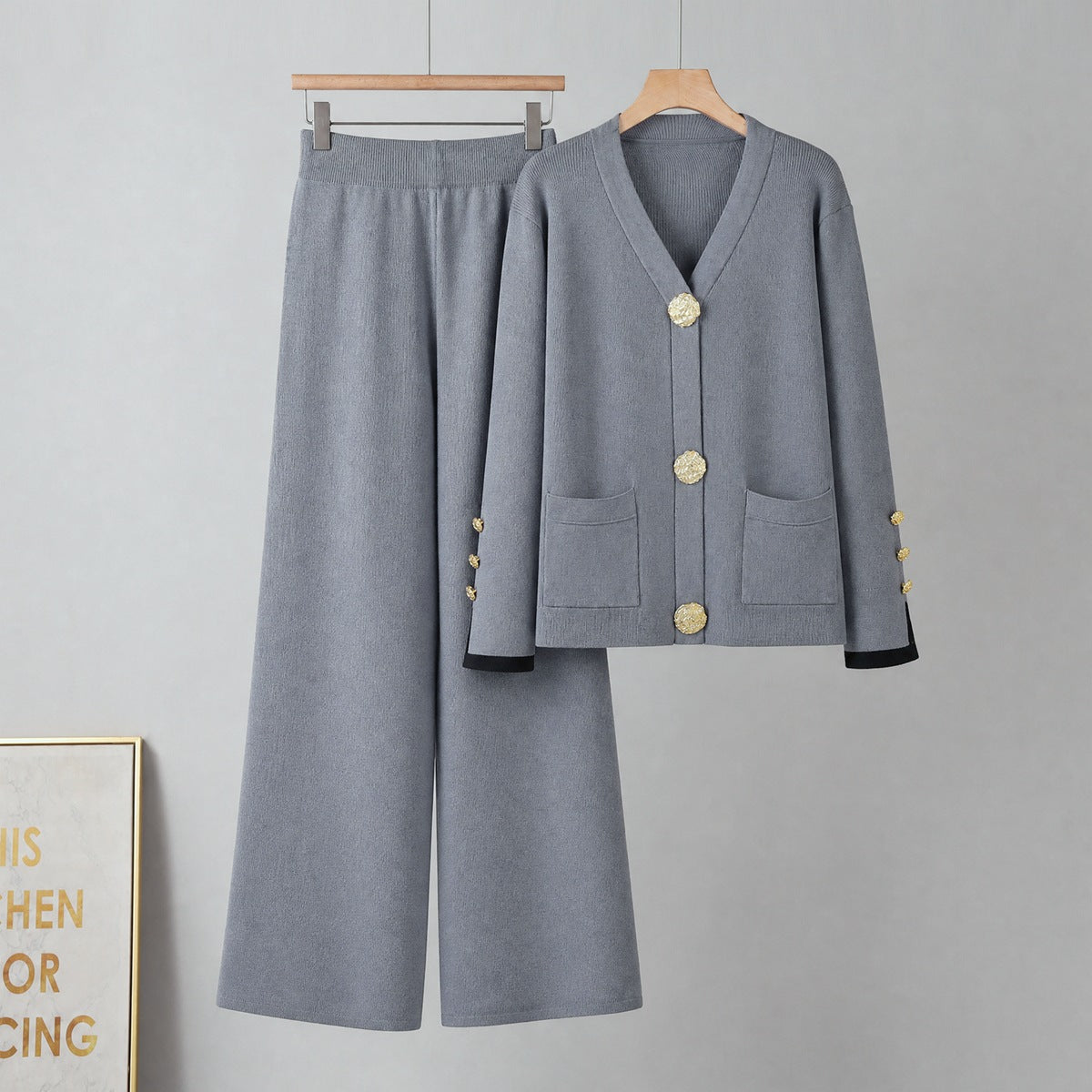 Knit Cardigan & Wide Leg Pants Set