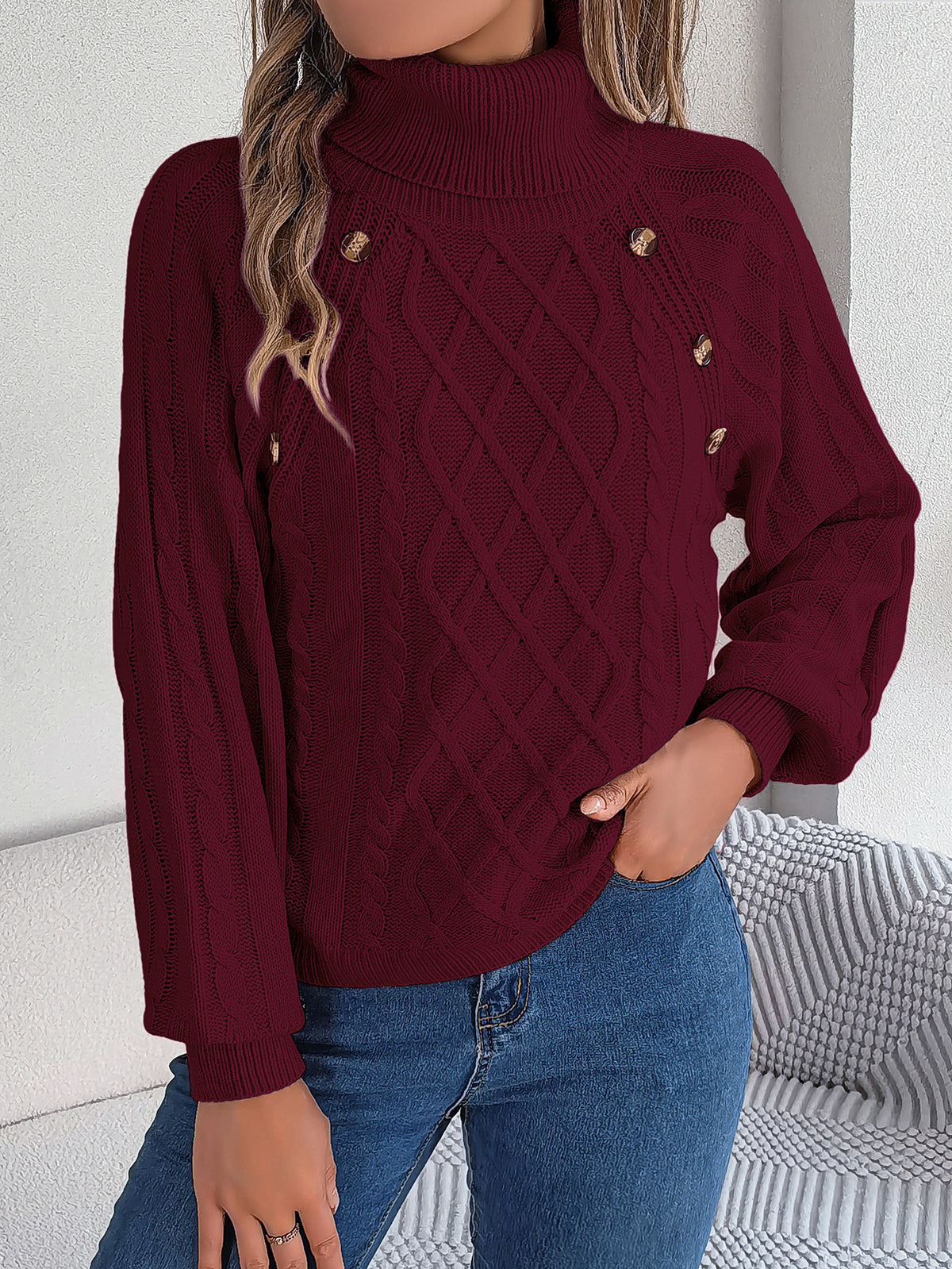 Women’s Turtleneck Sweater with Lantern Sleeves