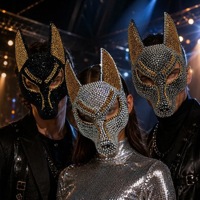 Rhinestone Anubis Masquerade Mask