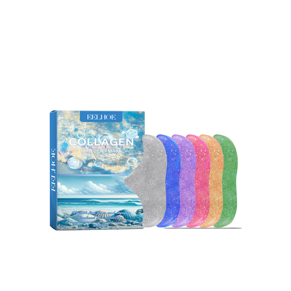 Blue eye mask packet with colorful curved gel patches