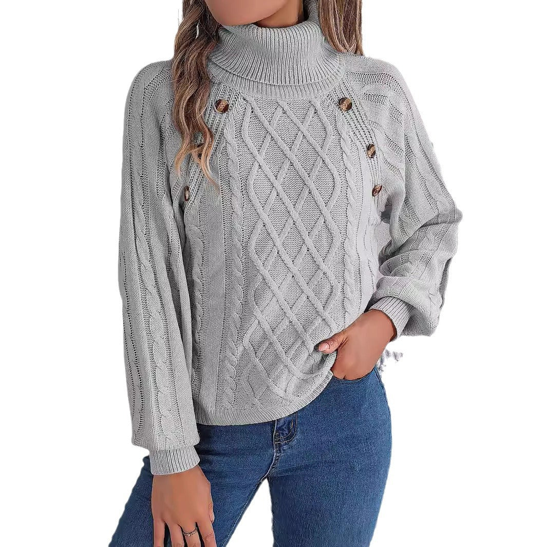 Women’s Turtleneck Sweater with Lantern Sleeves