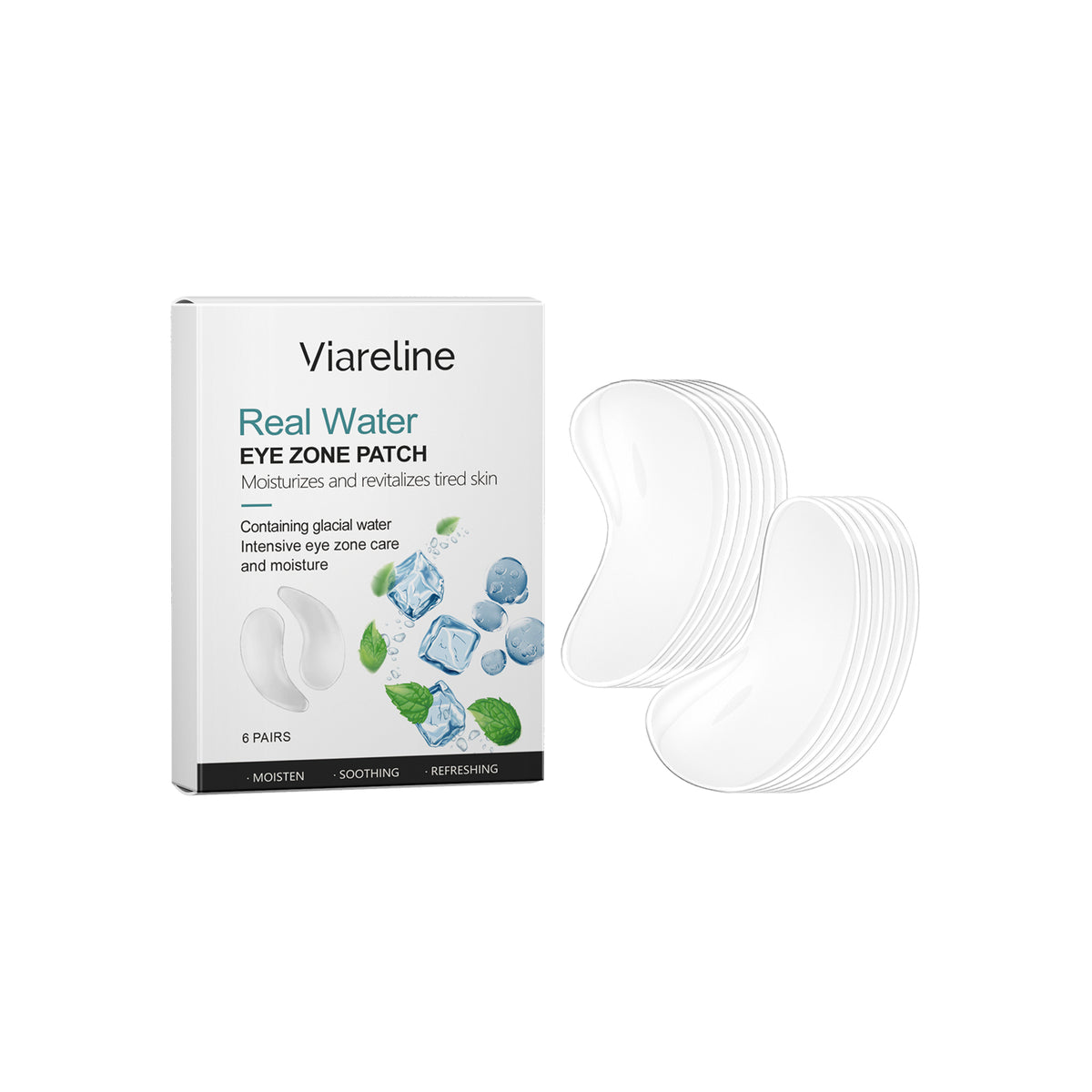 White facial mask pads beside pale product packet