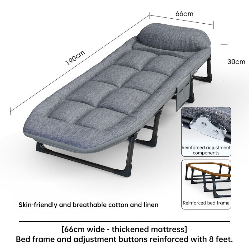 Folding padded reclining chair with dimension diagram