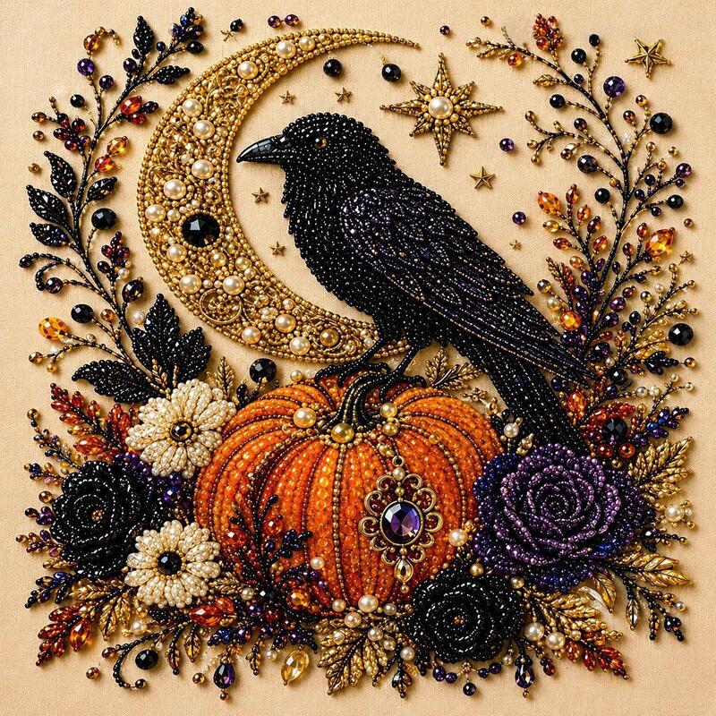 Raven and pumpkin diamond painting design