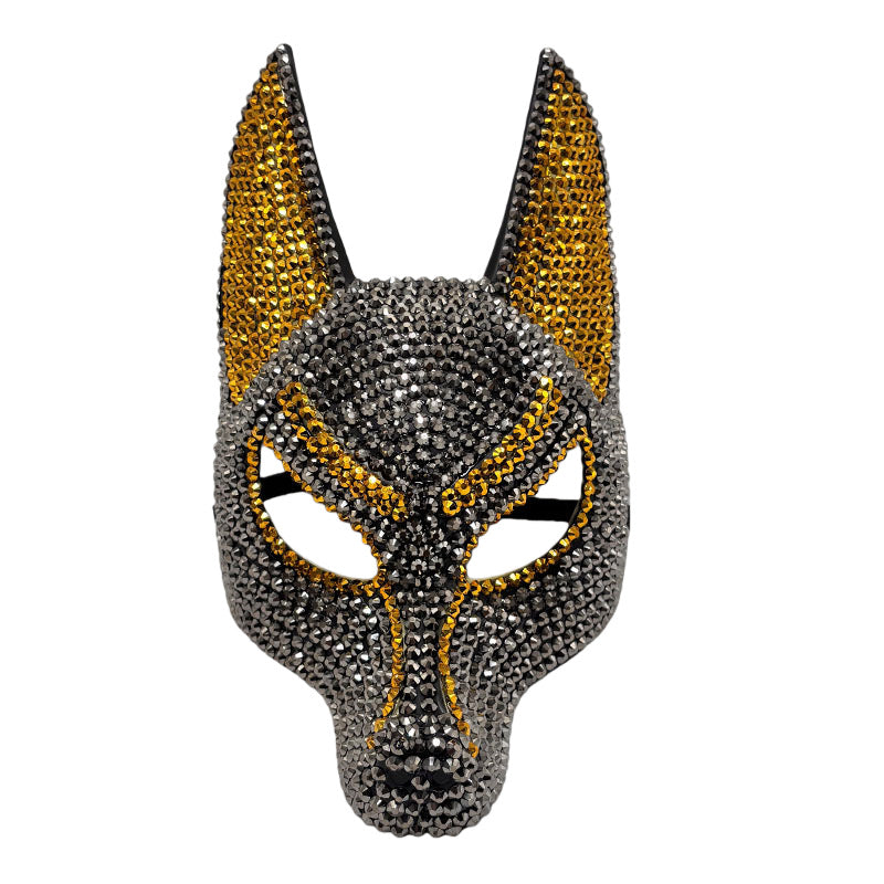 Black-and-gold rhinestone Anubis costume mask
