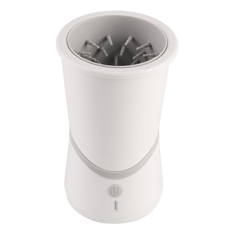 White automatic paw-cleaning cup showing internal bristles