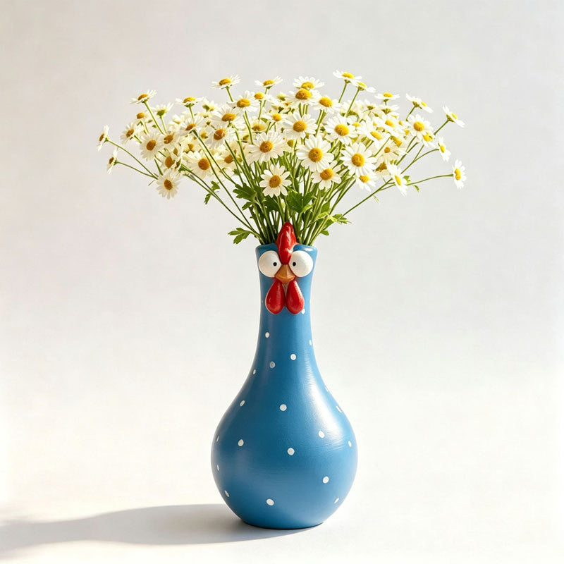 Hand-Painted Polka Dot Rooster Vase