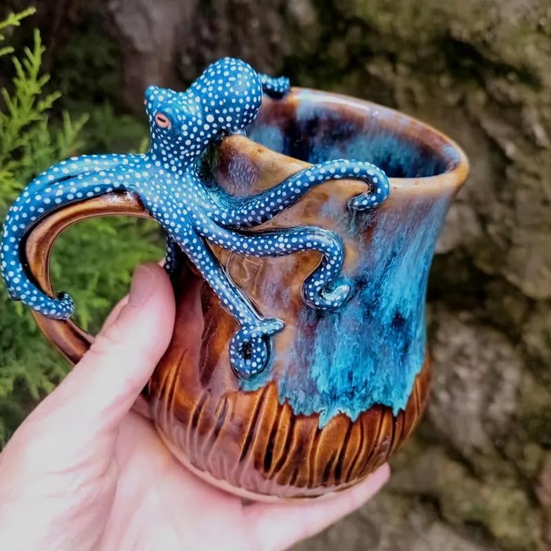 Handmade Deep Blue Octopus Mug
