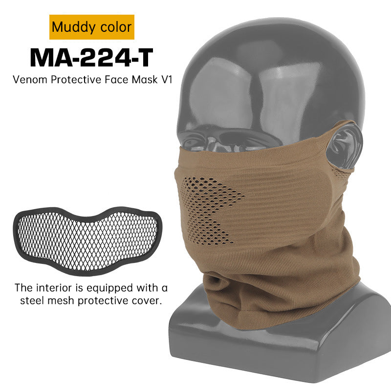 Brown neck gaiter with mesh lower-face panel