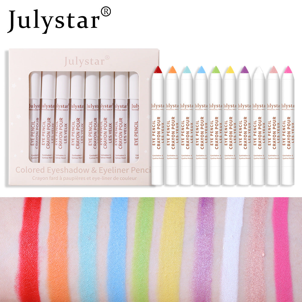 Pastel eye shadow sticks with color swatches