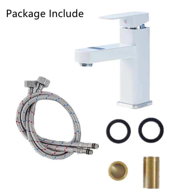 Chrome faucet with hoses and mounting hardware