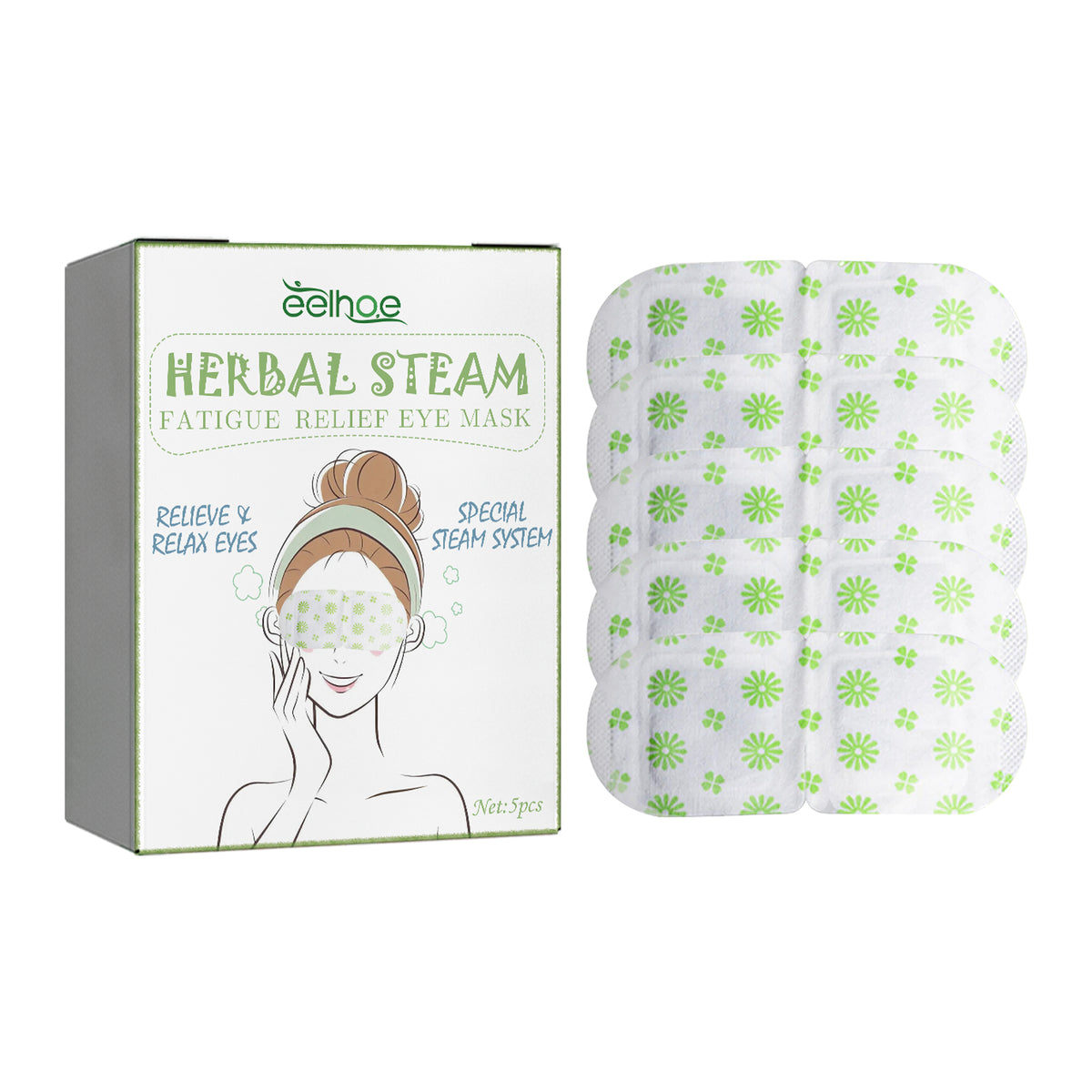Herbal steam eye mask box and patterned sachets