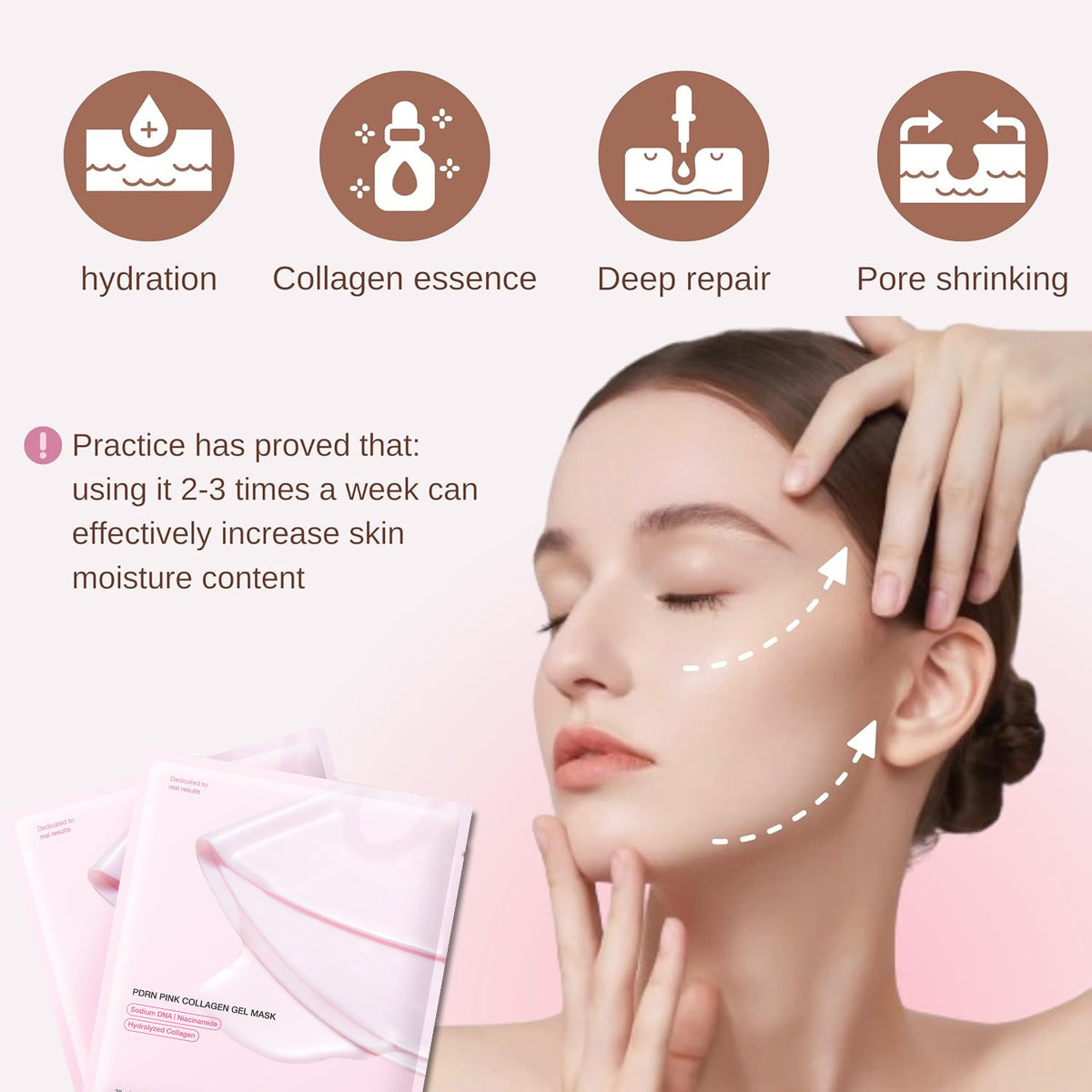 Pink collagen gel face mask product graphic
