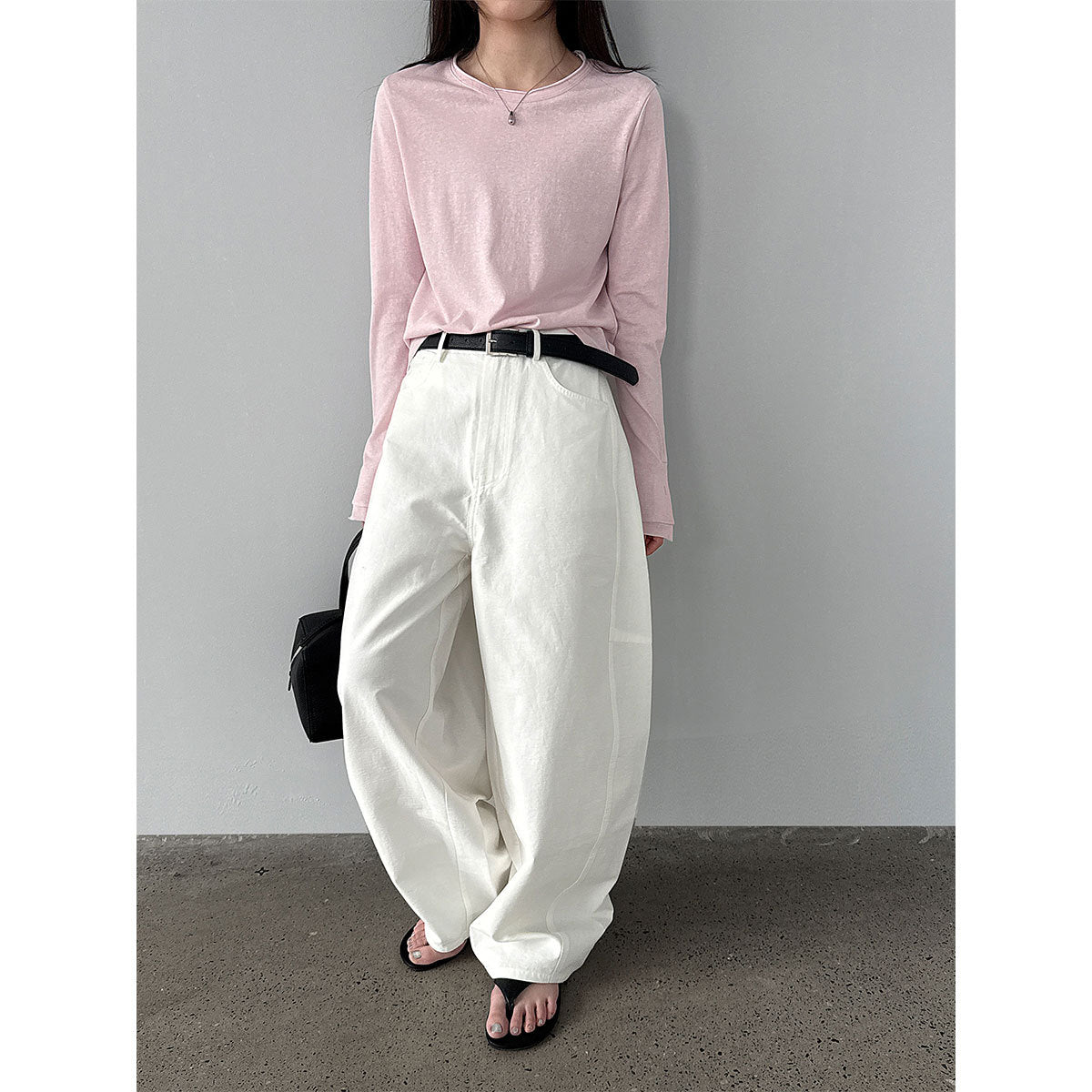 Button Detail Rolled Cuff Long Sleeve T-Shirt
