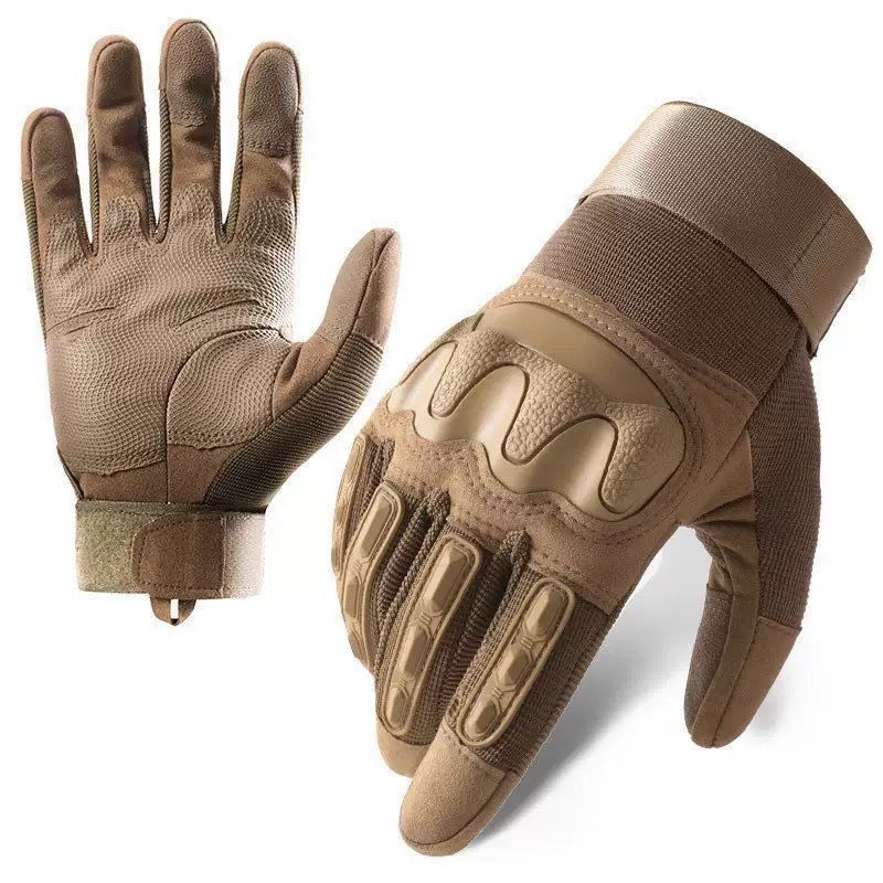 Tan full-finger padded outdoor gloves