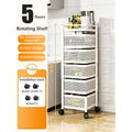 White rotating kitchen storage rack with baskets