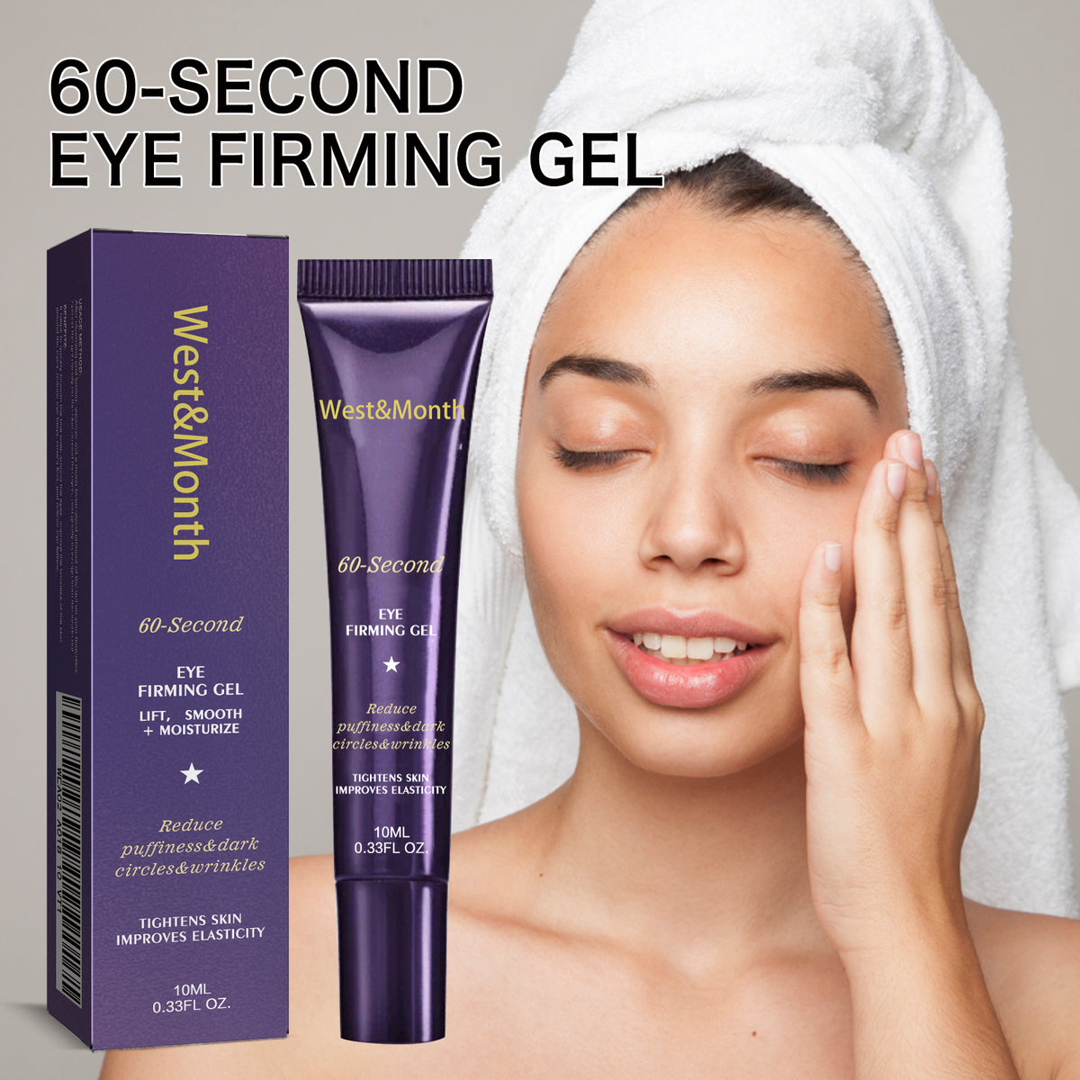Purple eye gel box and tube beside a model