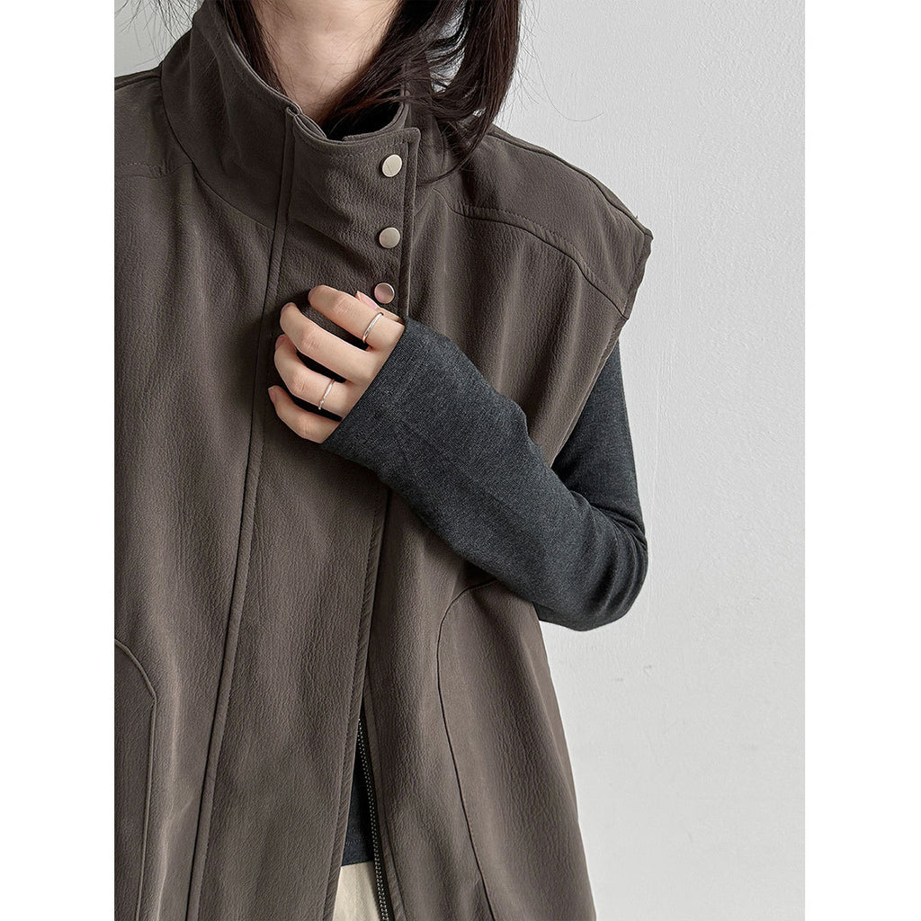 Deer West Women's Stand Collar PU Utility Vest