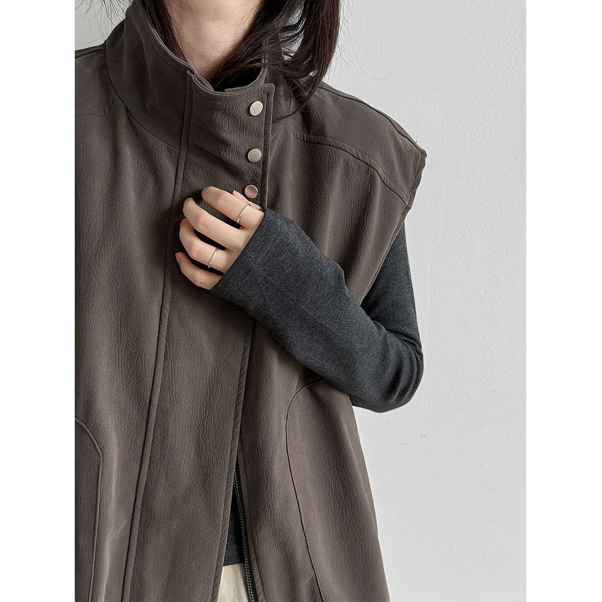 Deer West Women's Stand Collar PU Utility Vest