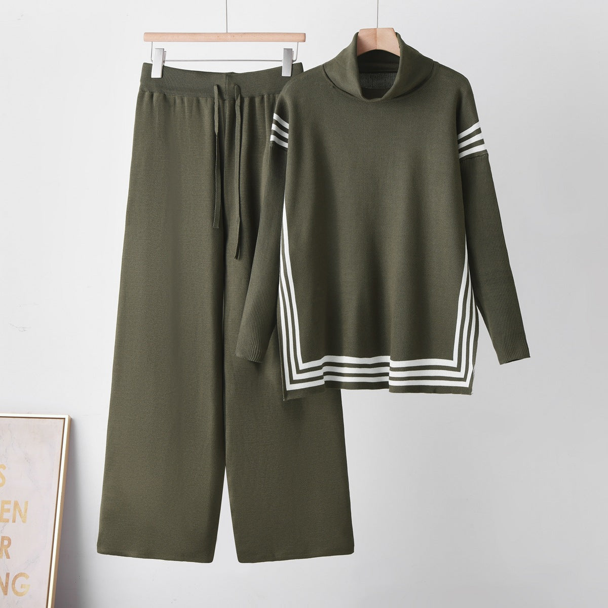 Women's High Neck Sweater & Straight Leg Pants Set