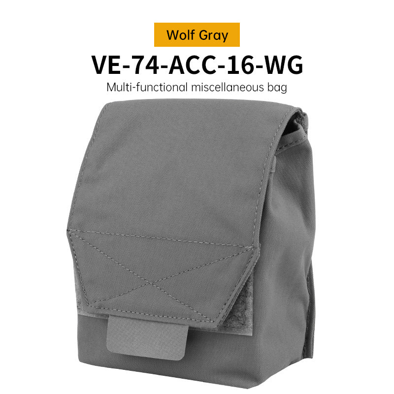 Gray utility pouch showing flap and attachment details