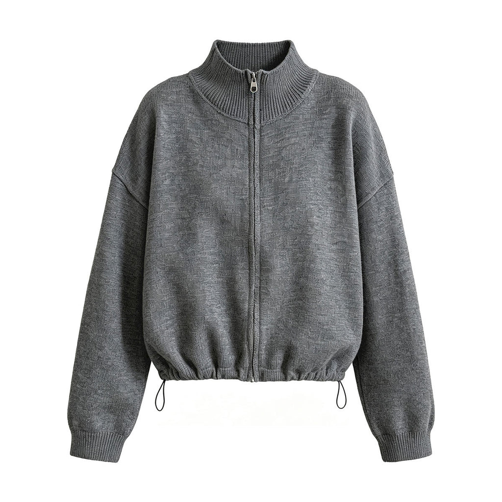 Deer West Women's Stand Collar Drawstring Knit Jacket