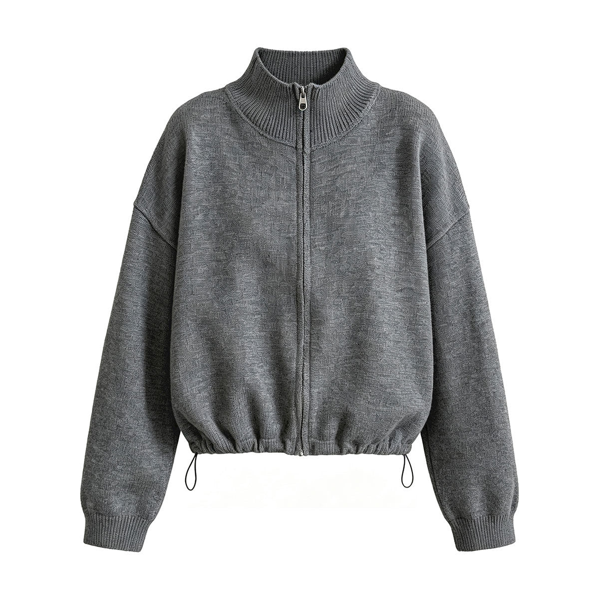 Deer West Women's Stand Collar Drawstring Knit Jacket