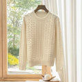 Round Neck Cable Knit Long Sleeve Pullover