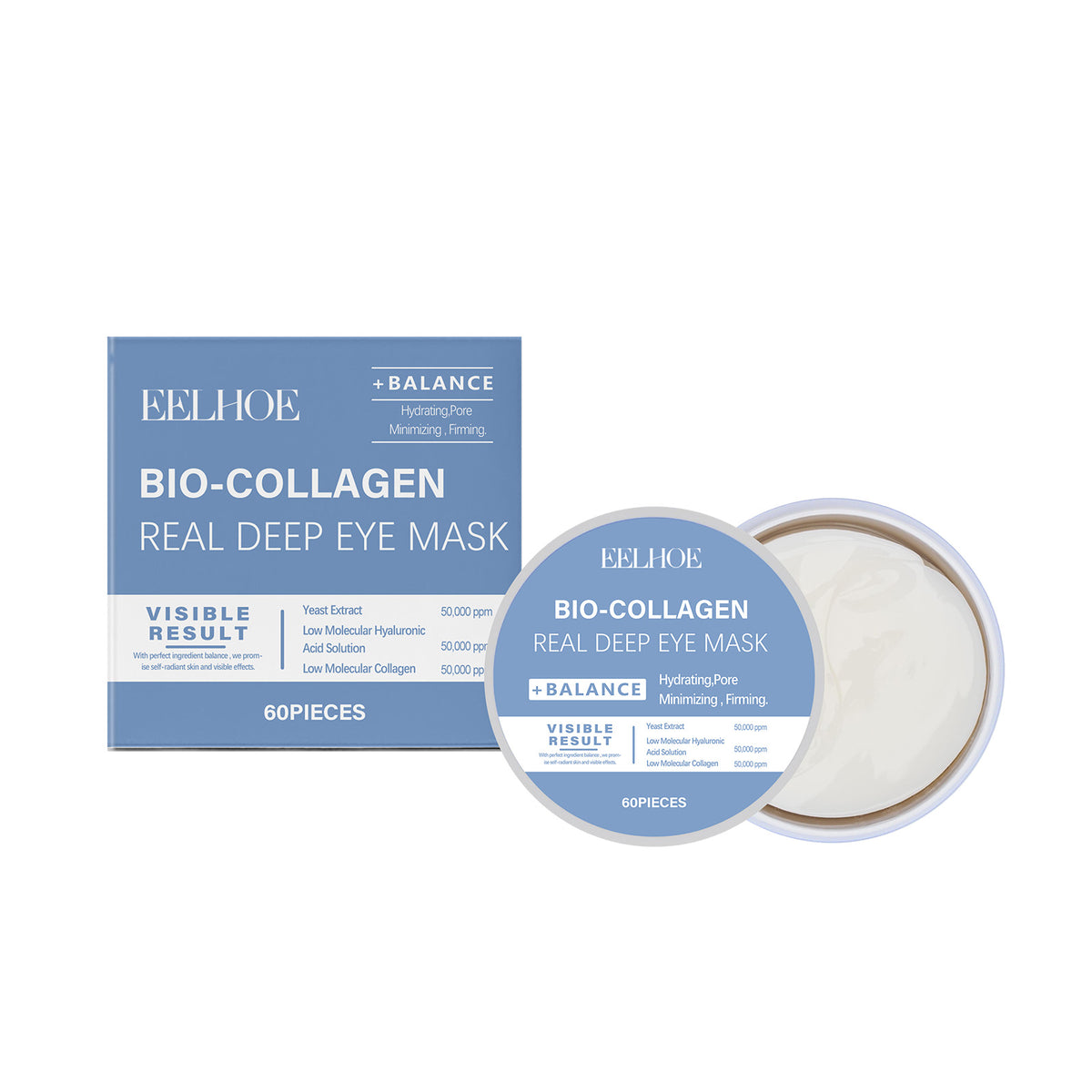 Blue EELHOE collagen eye mask jar and box