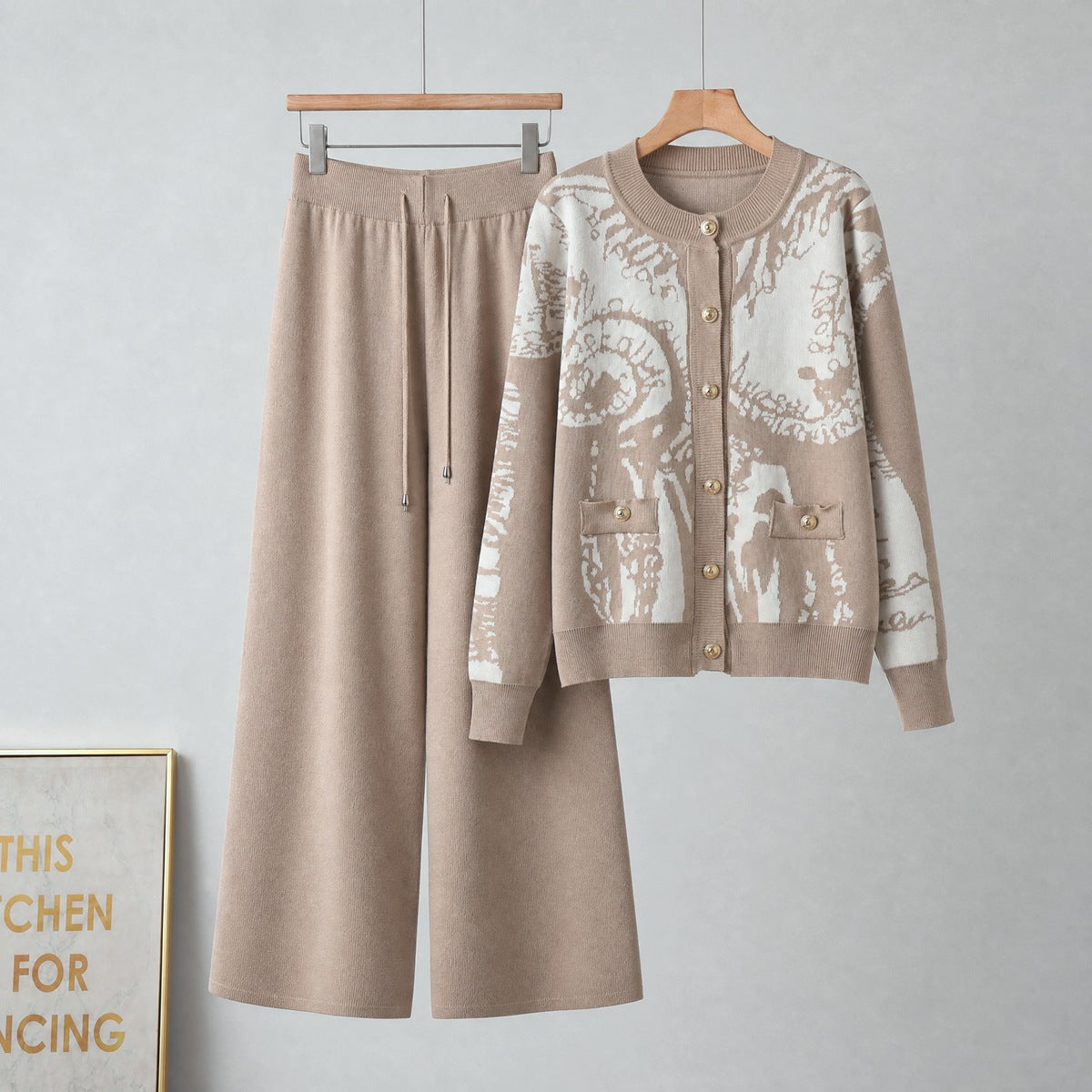 Button Cardigan & Wide Leg Pants Set