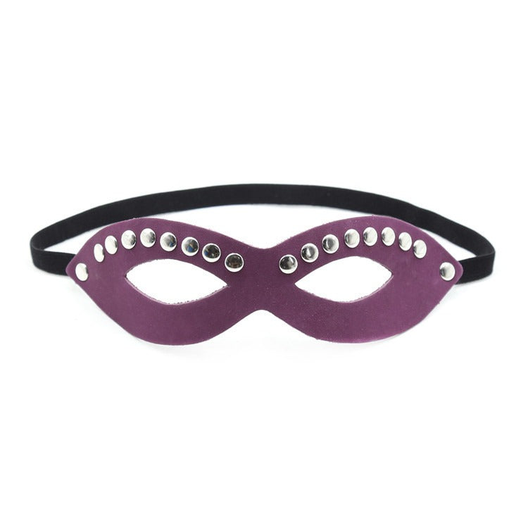 Purple riveted adult eye mask with black strap