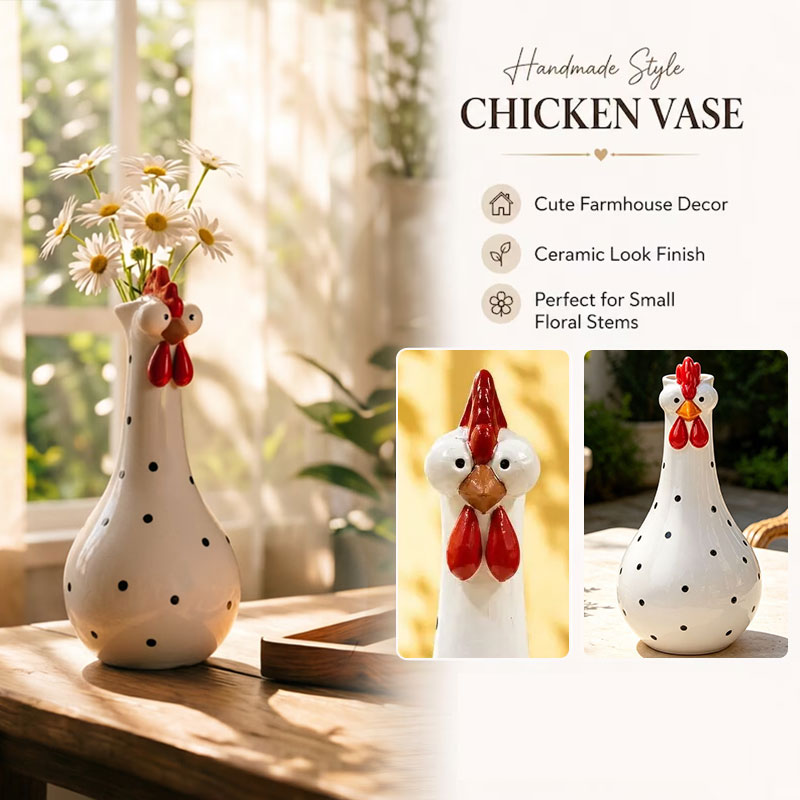 Hand-Painted Polka Dot Rooster Vase