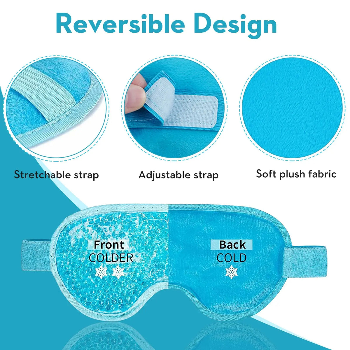 Blue reusable gel eye mask with adjustable strap