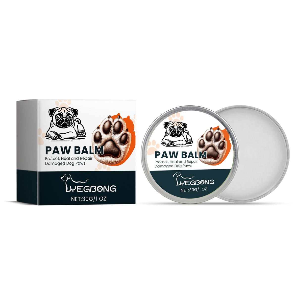 Yegbong paw balm jar beside product box